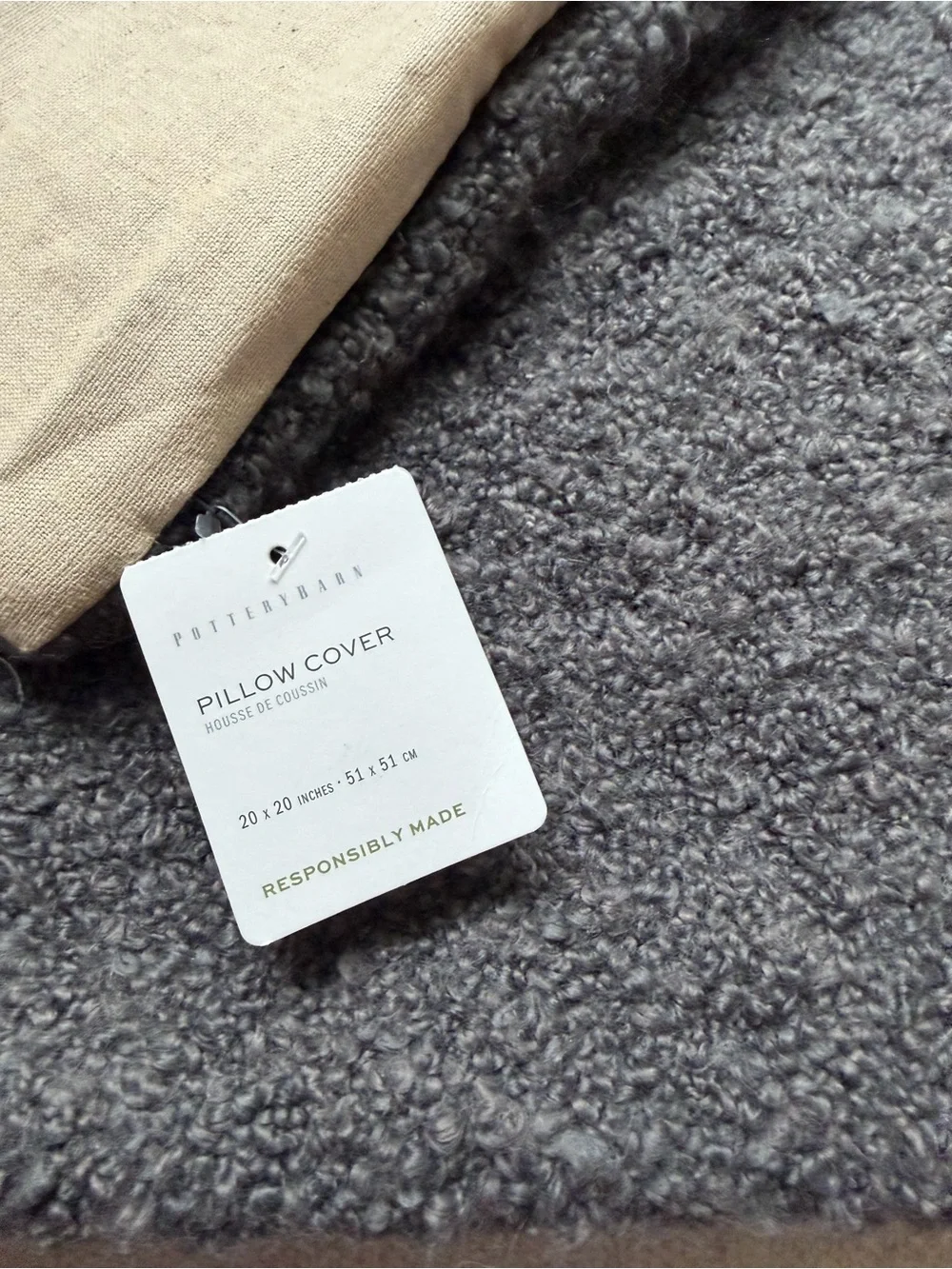 Pottery Barn Boucle Pillow Cover 20x20 Charcoal Gray NWT Cover Only Rare